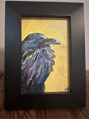 Framed Raven Canvas Painting in Yellow and Black